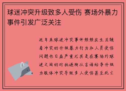 球迷冲突升级致多人受伤 赛场外暴力事件引发广泛关注