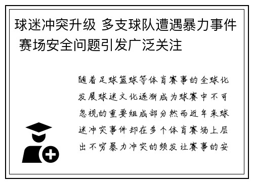球迷冲突升级 多支球队遭遇暴力事件 赛场安全问题引发广泛关注