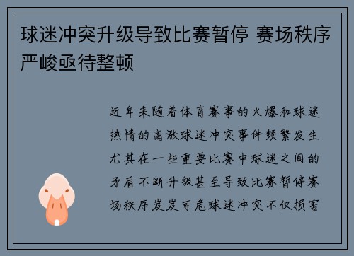 球迷冲突升级导致比赛暂停 赛场秩序严峻亟待整顿